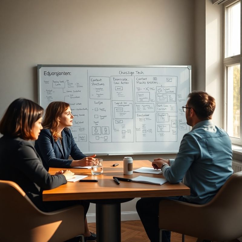 Tým Dílny Krejčí u whiteboardu s diagramy obsahové struktury
