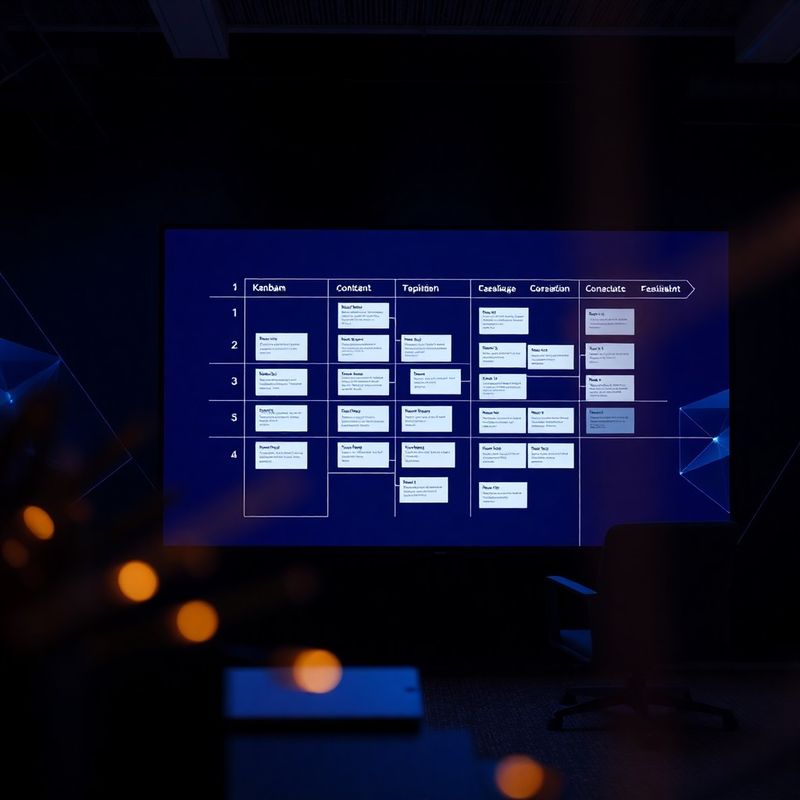 Kanban board s obsahovými kartami procházejícími fázemi